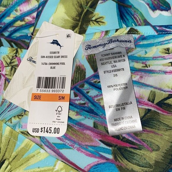 Tommy Bahama Sun Kissed Tropical Scarf Dress In Swimming Pool Blue Small Medium - Picture 5 of 13